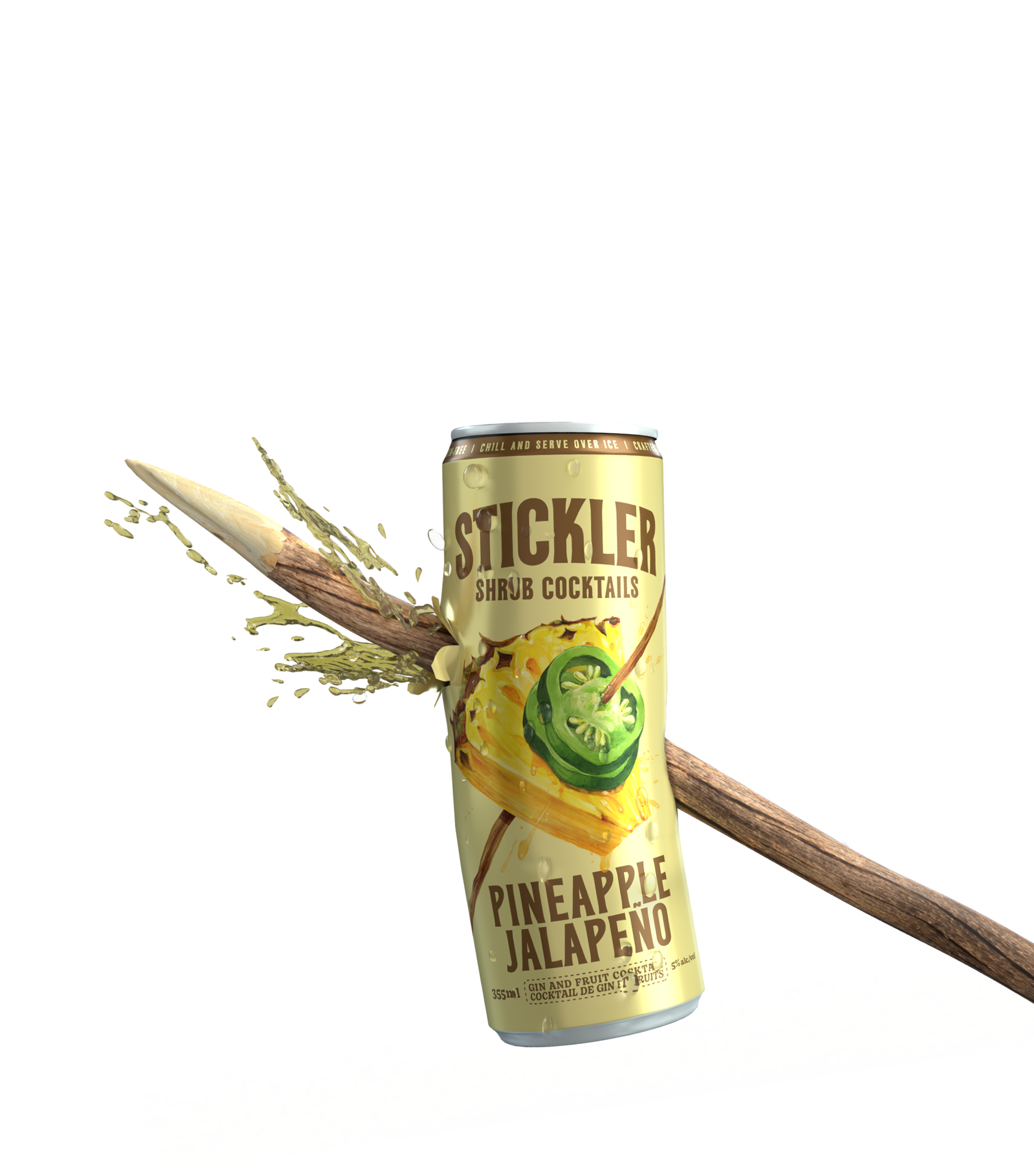 Stickler pineapple jalapeño can speared by a wooden stick